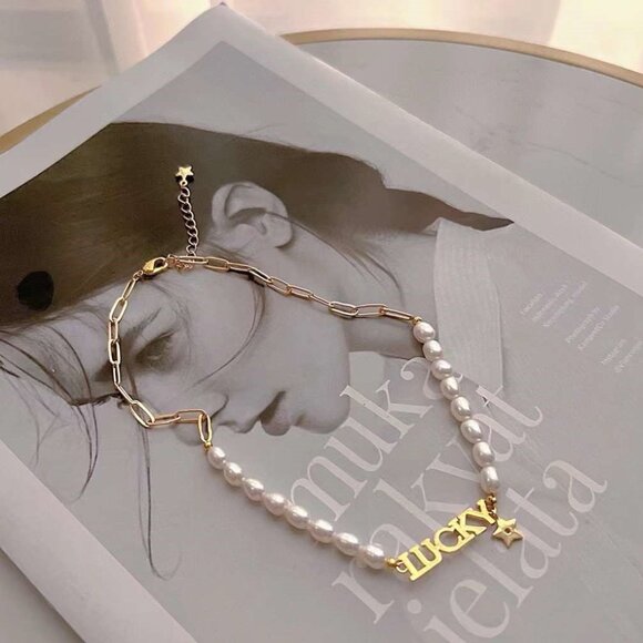 Lucky 18K Gold-Plated Freshwater Pearl Necklace - Picture 2 of 3